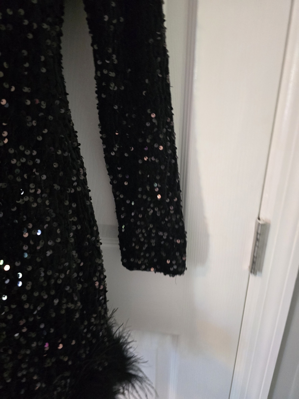 Fashion Nova Black One-Shoulder Sequin Mini Dress with Feather Trim - Picture 4 of 7
